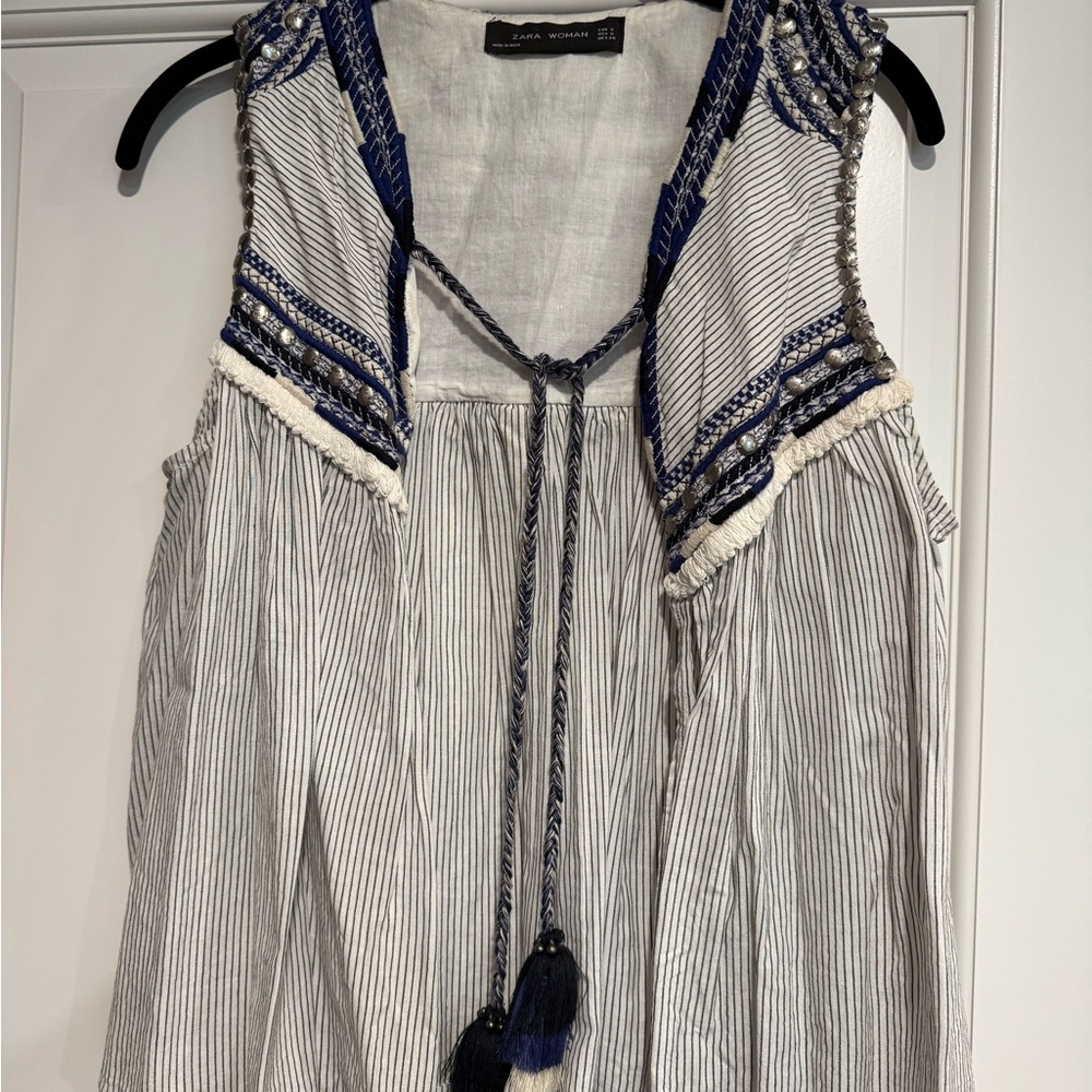 Zara Blue and White Striped Women's Top
